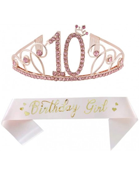 Party Packs 10th Birthday Pink Tiara and Pink Sash Happy 10th Birthday Party Supplies Birthday Girl Glitter Satin Sash and Cr...