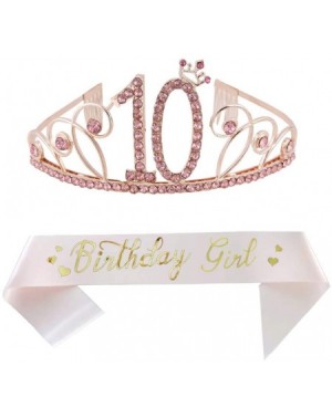Party Packs 10th Birthday Pink Tiara and Pink Sash Happy 10th Birthday Party Supplies Birthday Girl Glitter Satin Sash and Cr...