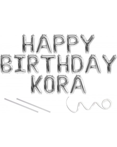 Balloons Kora- Happy Birthday Mylar Balloon Banner - Silver - 16 inch Letters. Includes 2 Straws for Inflating- String for Ha...