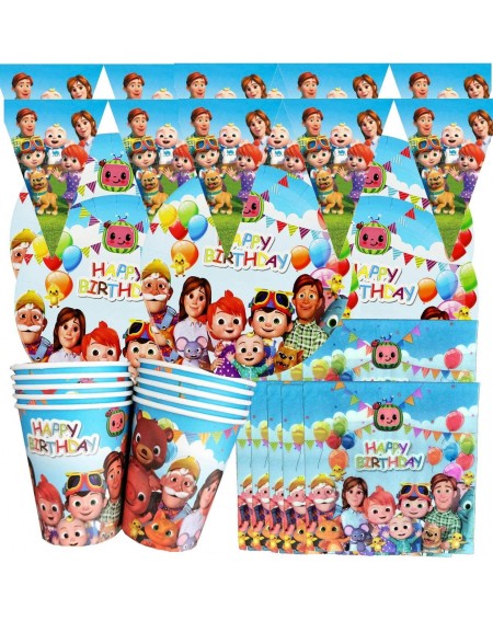 Party Packs COMBO 1 COCOMELON 23PC PARTY SET INCLUDES 6PC CAKE PLATES + 6PC KIDS CUPS + 10PC NAPKINS 8FT 2-SIDED TRIANGLE BAN...