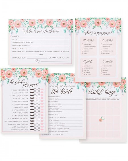 Party Games & Activities Set of 5 Pink Floral Bridal Shower Wedding Games- 50 Cards Each Game- 5 x 7 Inches - CP18GZD7TZH $38.69