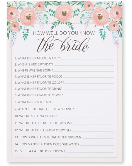Party Games & Activities Set of 5 Pink Floral Bridal Shower Wedding Games- 50 Cards Each Game- 5 x 7 Inches - CP18GZD7TZH $22.17