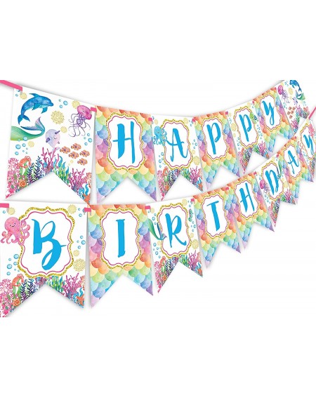 Banners Mermaid Under The Sea Watercolor Happy Birthday Banner - Pool Party Pennant - Pool Party Decorations - Mermaid Decora...