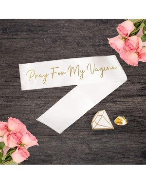 Favors Baby Shower Party Sash- Pray for My Vagina- Gold Foil Text- Satin White Ribbon- Includes Diamond Pin - Vagina - CM19GD...