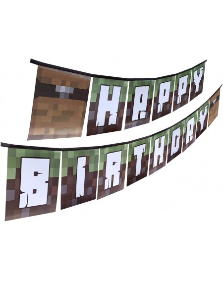 Party Packs Deluxe Tableware Set for Pixel Mine Crafter Themed Parties with Happy Birthday Banner! (Serves 8) - Birthday Part...