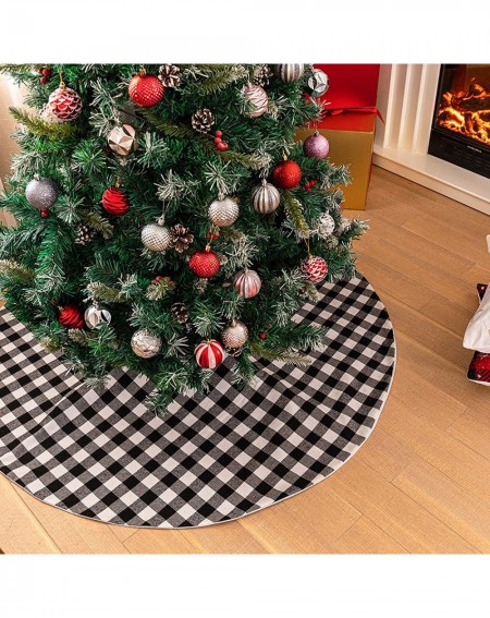 Tree Skirts 36 inches Checked Christmas Tree Skirt- White and Black Buffalo Plaid Double Layers Xmas Tree Base Cover Mat for ...