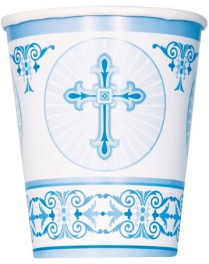 Tableware 9oz Radiant Cross Blue Religious Party Cups- 8ct - Blue - C112BBBJEGT $7.44