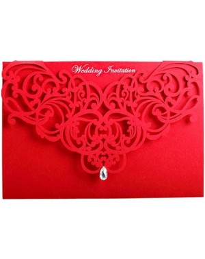 Invitations 50 Pcs - Classic Red Color Laser Cut Lace Card Wedding Invitation Party Folding Invitations Cards Birthday Invita...