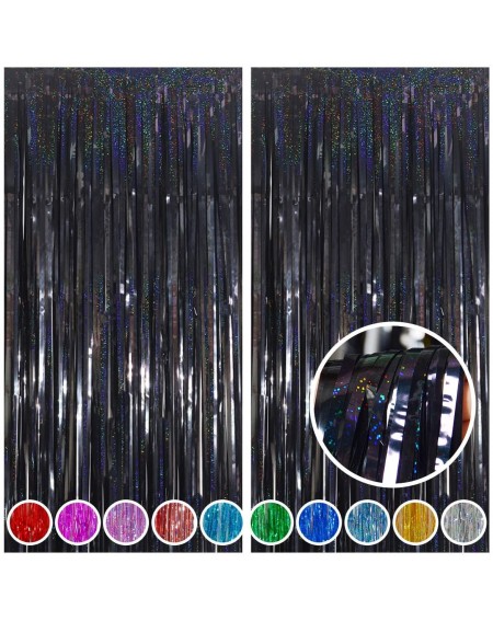 Photobooth Props 2 Pack 3.2 ft x 8.2 ft Tinsel Foil Fringe Curtains Backdrop- Sparkle Metallic Foil Curtains for Party Photo ...