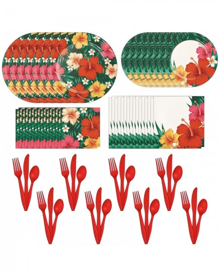 Party Packs Tropical Flowers Party Dinnerware Bundle - Plates- Napkins- Cutlery - Floral-Themed Event- Wedding- Baby Showers-...