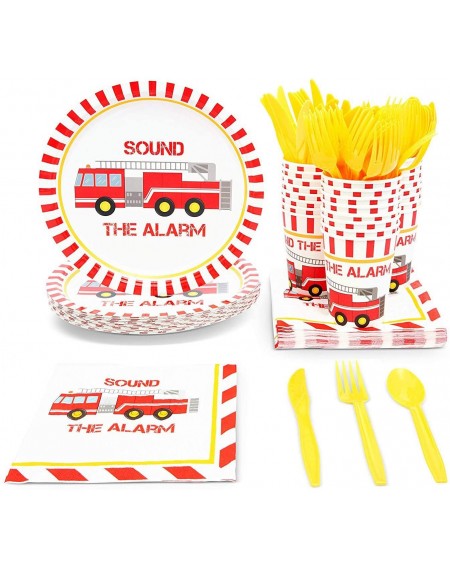 Party Packs Fire Truck Birthday Party Dinnerware Set- Sound The Alarm (144 Pieces- Serves 24) - CS18T6T8TWR $13.56