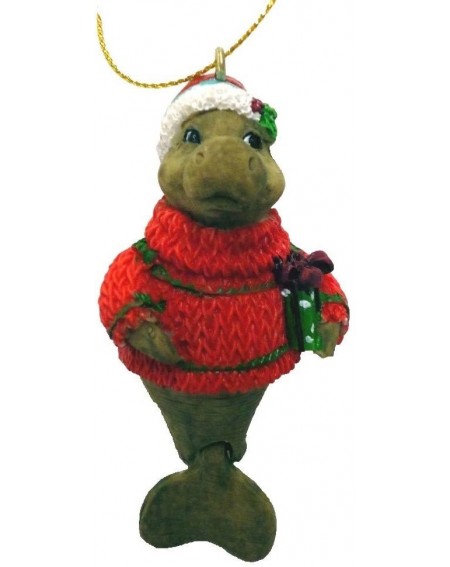 Ornaments Manatee Christmas Ornament with Santa Hat and Hinged Tail - C6111ZGP4DD $28.39