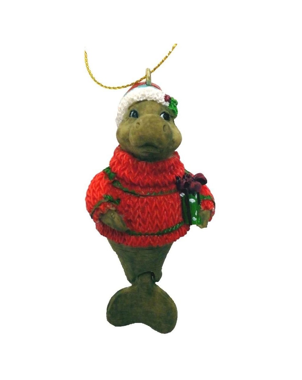 Ornaments Manatee Christmas Ornament with Santa Hat and Hinged Tail - C6111ZGP4DD $27.43