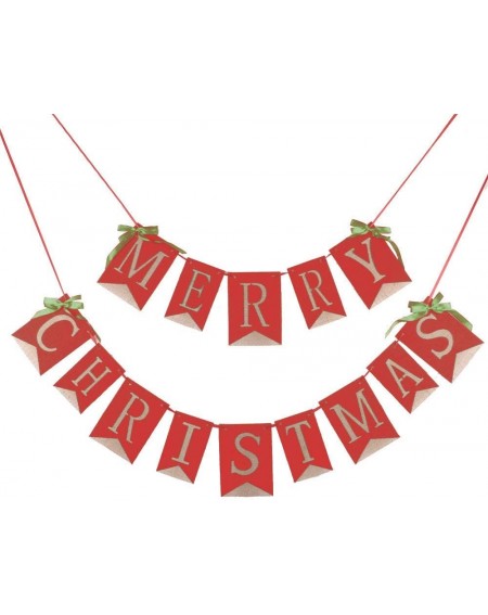 Banners & Garlands MERRY CHRISTMAS Burlap Banners Garlands for Xmas Party Decoration Photo Prop (Red) - Red - CX12N0L4ABO $32.37