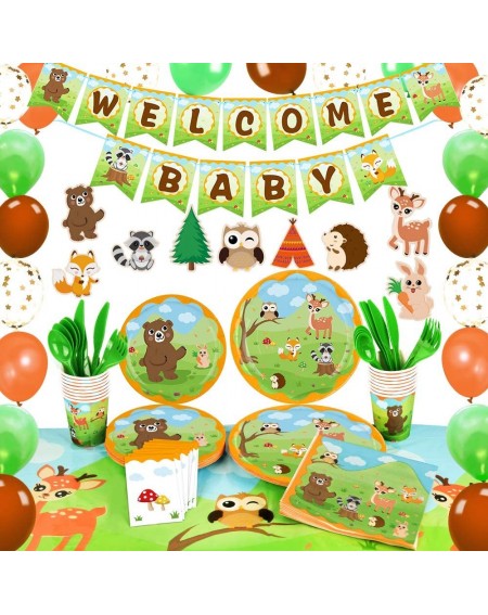 Party Packs Woodland Creatures Baby Shower Party Supplies - Forest Animals Neutral Party Decoration Banner Balloons Tableclot...