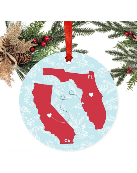 Ornaments Round Keepsake Christmas Ornament Long Distance Gift- Florida and California- Winter Blue and Red- 1-Pack- Metal Mo...