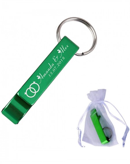 Favors 50pcs Personalized Engraved Bottle Openers Keychains Wedding Favors Party Gift + White Organza bags (Green) - Green + ...