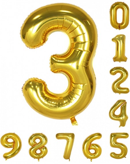 Balloons Gold Numbers Balloon Birthday Party 40 Inch 0-9(Zero-Nine) Mylar Decorations of Arabic Numerals 3 - Gold - CZ18EOCS9...