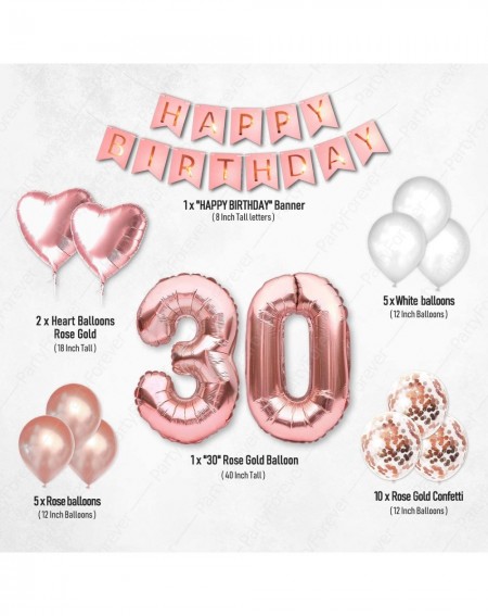 Balloons Rose Gold 30th Birthday Party Decorations Supplies Set for Women with Happy Birthday Banner and 30 Digit Balloons fo...
