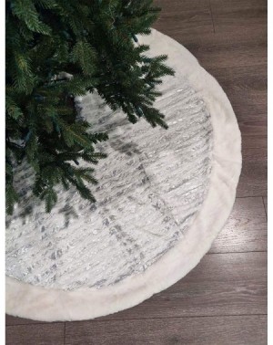 Tree Skirts Holiday Brushed Foil Print Faux Fur Christmas Tree Skirt 52 Round - Silver Metallic Design Tree Skirt for Home- H...
