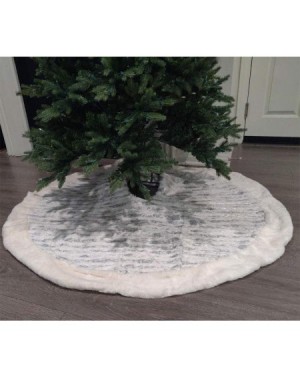 Tree Skirts Holiday Brushed Foil Print Faux Fur Christmas Tree Skirt 52 Round - Silver Metallic Design Tree Skirt for Home- H...
