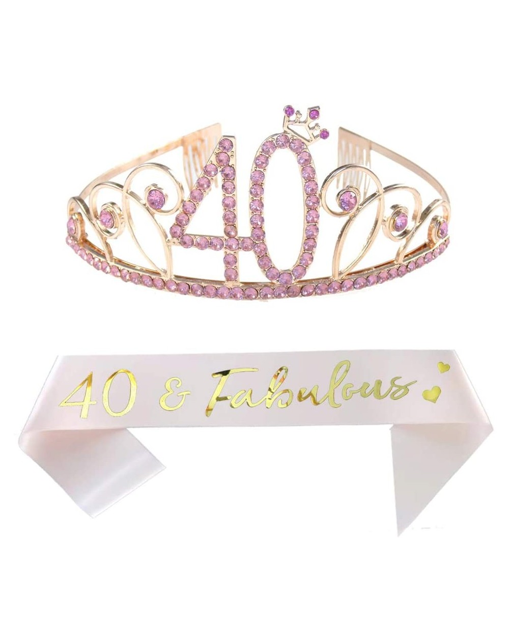 Party Packs 40th Birthday Tiara and Sash Happy 40th Birthday Party Supplies 40 Fabulous Champagne Glitter Satin Sash and Crys...