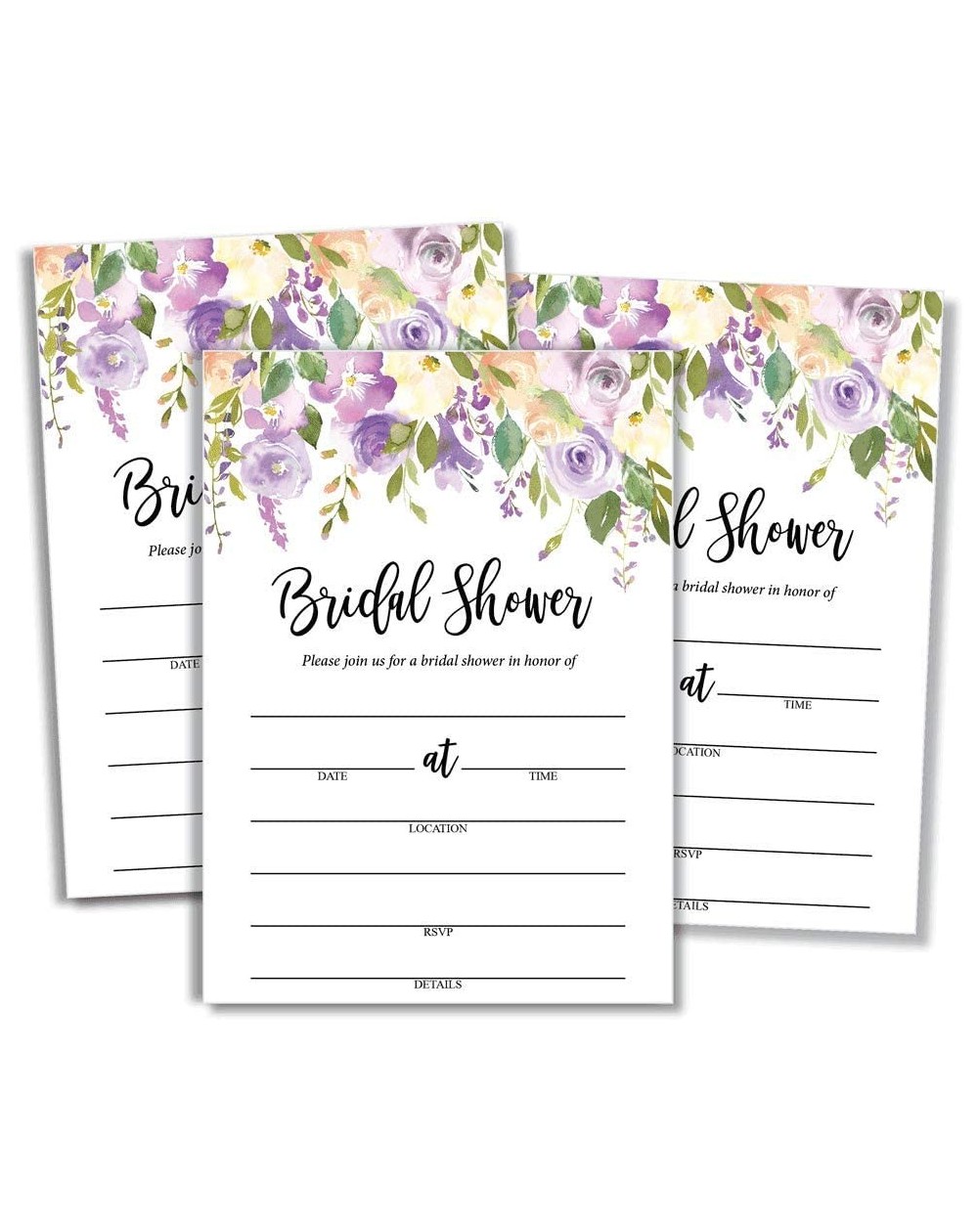 Invitations 50 Purple Floral Bridal Shower Invitations and Envelopes (Large Size 5x7) - (50 Count) - CH196UMHXHI $12.87