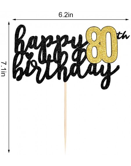Cake & Cupcake Toppers Happy Birthday Cake Topper Black Font Golden Numbers 80th Birthday Happy Cake Topper digital 80 Paper ...