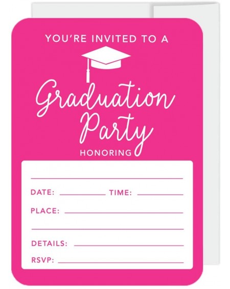Invitations Graduation Invitations with Envelopes- 5x7-inch- Fuchsia- 24-Pack- Junior High School College University Masters ...