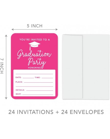 Invitations Graduation Invitations with Envelopes- 5x7-inch- Fuchsia- 24-Pack- Junior High School College University Masters ...
