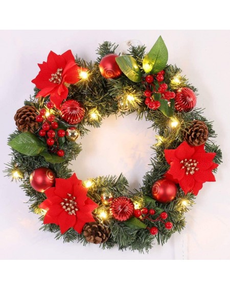 Wreaths Spruce Christmas Wreath with Battery Operated LED String Lights Holly Xmas Wreath Front Door Hanging Garland Holiday ...