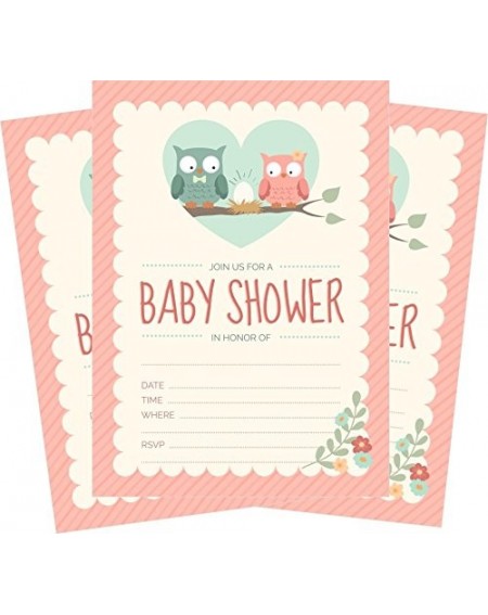 Invitations 24 Pink Owl Girl 5x7 Baby Shower Invites and 24 White Envelopes - C218D930ZN7 $16.17