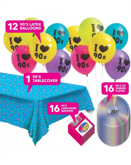 Tablecovers 90's Party Supplies - Party Pack of Floppy Disk Napkins- CD Paper Plates- 90's Tablecover- and 90's Balloons (Ser...