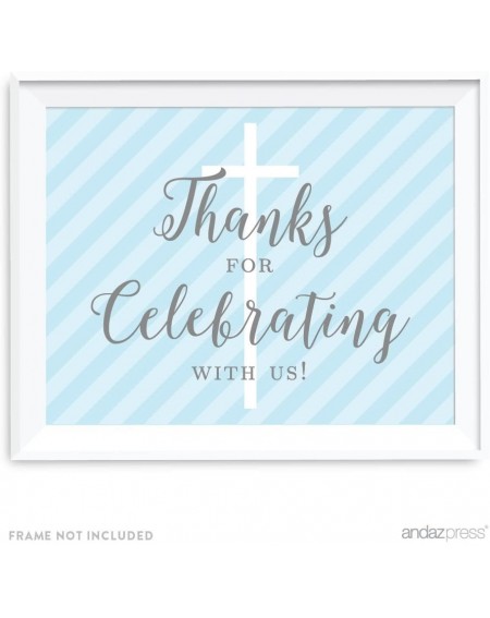 Favors Baby Blue and Gray Boy Baptism Collection- Party Signs- Thank You for Celebrating with US- 8.5x11-inch- 1-Pack- Church...