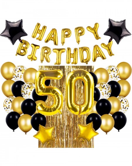 Balloons 50th Birthday Decorations Black and Gold 50th Birthday Party Supplies With Number 50 Gold Balloons for 50th Birthday...