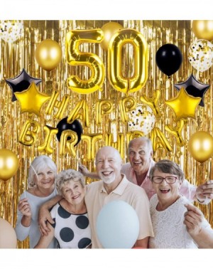 Balloons 50th Birthday Decorations Black and Gold 50th Birthday Party Supplies With Number 50 Gold Balloons for 50th Birthday...