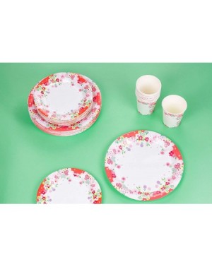 Party Packs 50PCS Floral Disposable Paper Tableware- Dinner Plates and Cups - Floral Pink- for Birthday Party- Thanksgiving- ...