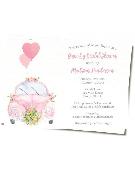 Invitations Drive by Bridal Shower Invitations Car Parade Pink VW Invites Wedding Drive Thru Bug Watercolor Social Distancing...