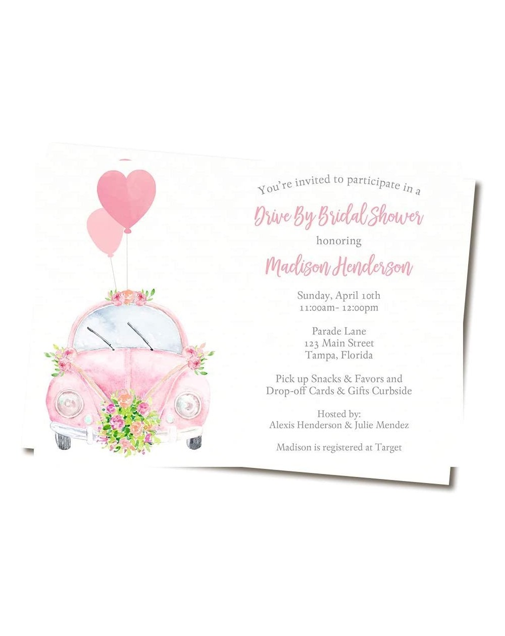 Invitations Drive by Bridal Shower Invitations Car Parade Pink VW Invites Wedding Drive Thru Bug Watercolor Social Distancing...