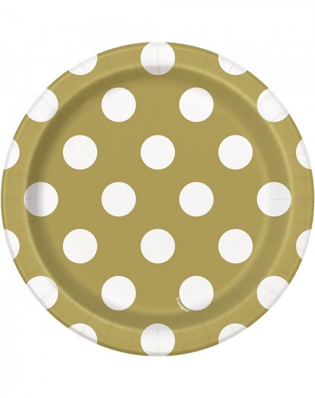 Favors Unique Industries- Polka Dot Cake Paper Plates- 8 Pieces - Gold - Gold/White - CR12CJ7SCPN $14.27