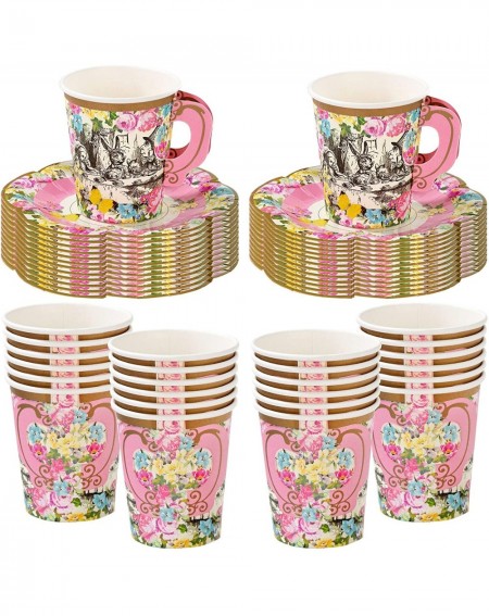 Party Tableware Truly Alice Alice in Wonderland Mad Hatter Party Cup Set with Handle and Saucers in 3 Designs for a Tea Party...