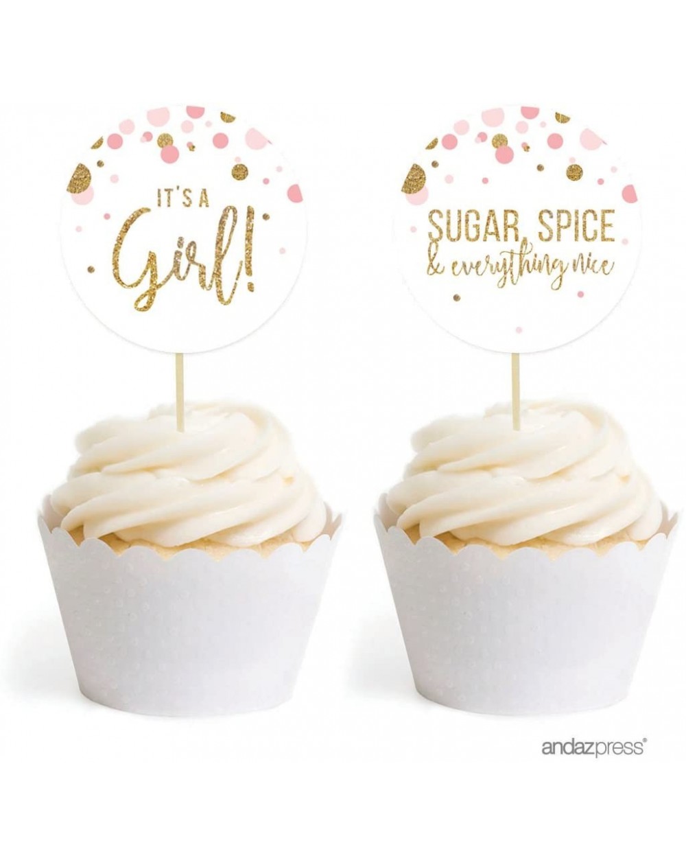 Banners & Garlands Blush Pink Gold Glitter Girl Baby Shower Party Collection- Round Cupcake Topper DIY Party Favors Kit- 20-P...