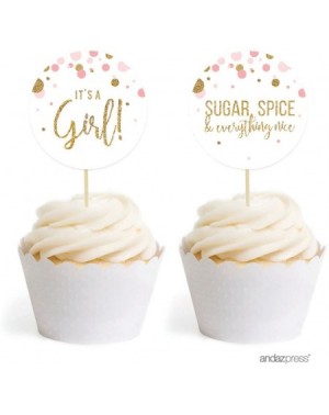 Banners & Garlands Blush Pink Gold Glitter Girl Baby Shower Party Collection- Round Cupcake Topper DIY Party Favors Kit- 20-P...
