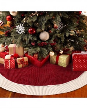 Tree Skirts Christmas Tree Skirt- 48 inches Knitted Knit Thick Heavy Yarn Rustic Xmas Holiday Decoration- Burgundy and Cream ...