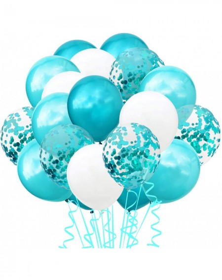 Balloons 60 Pieces 12 Inches Teal Blue & White Balloons Confetti Balloons Metallic Balloons for Wedding Birthday Party Gradua...