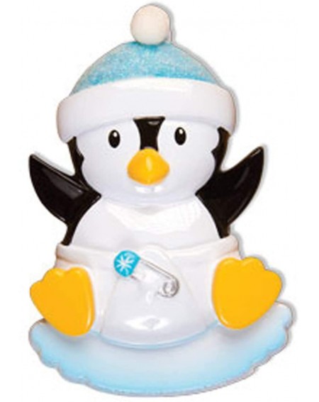 Ornaments Personalized Baby Penguin Boy Christmas Tree Ornament 2020 - Cute Toddler Black Bird in Glitter Hat Diaper on Ice N...