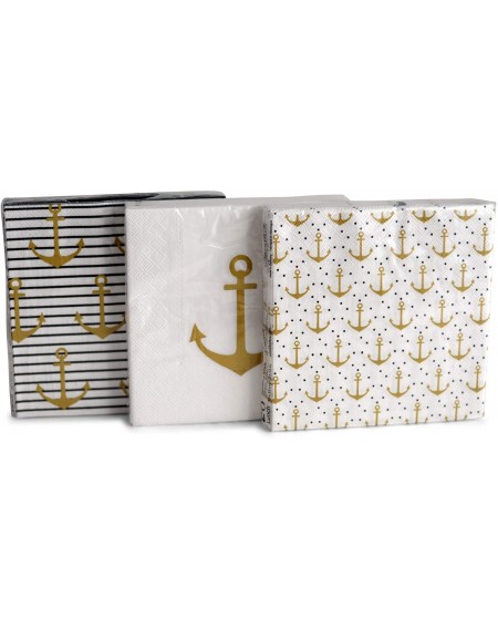 Party Tableware 60 Count Beach Chic Anchors Away Napkins- 3 Packs of 20- 3 Ply Paper- 6 3/4 Inches- 3 Vibrant Patterns 1-Big ...