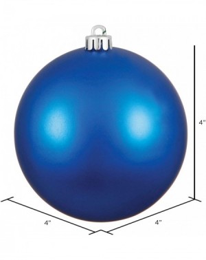 Ornaments Matte Finish Seamless Shatterproof Christmas Ball Ornament- UV Resistant with Drilled Cap- 6 per Bag- 4"- Blue - Bl...
