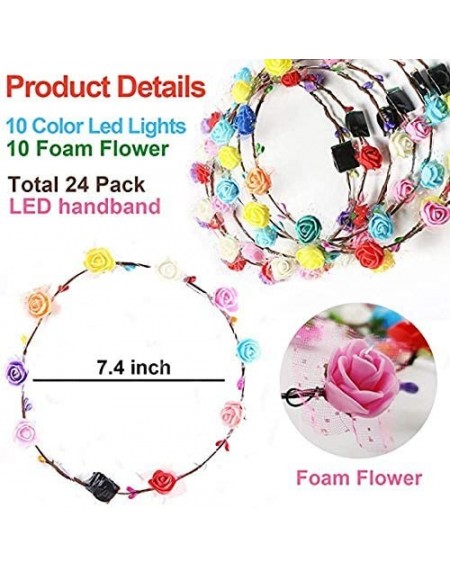 Party Hats 24 Pack LED Flower Crown Colorful Headband Light Up Headdress Wreath Stick Glow Party Supplies Flashing Garland fo...