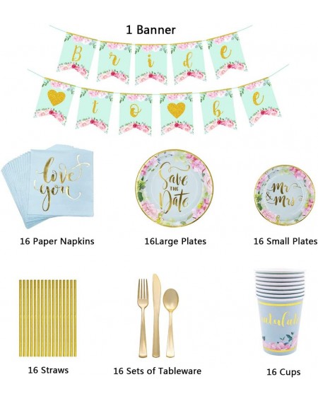 Tableware Gold Wedding Theme Party Supplies Set for 16 People-Theme Party Pack-Banner-Plate-Cups-Napkins-Paper Straws-Total 1...